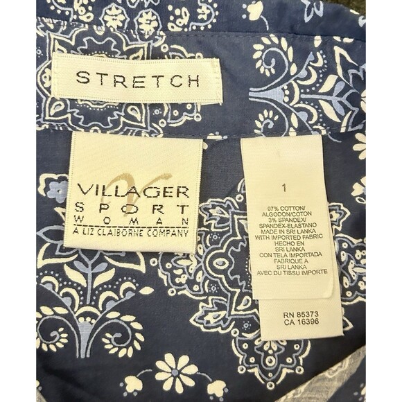 Villager Sport Woman Size 1 Stretch Short Sleeve Blue Floral Top NWT - Picture 5 of 11